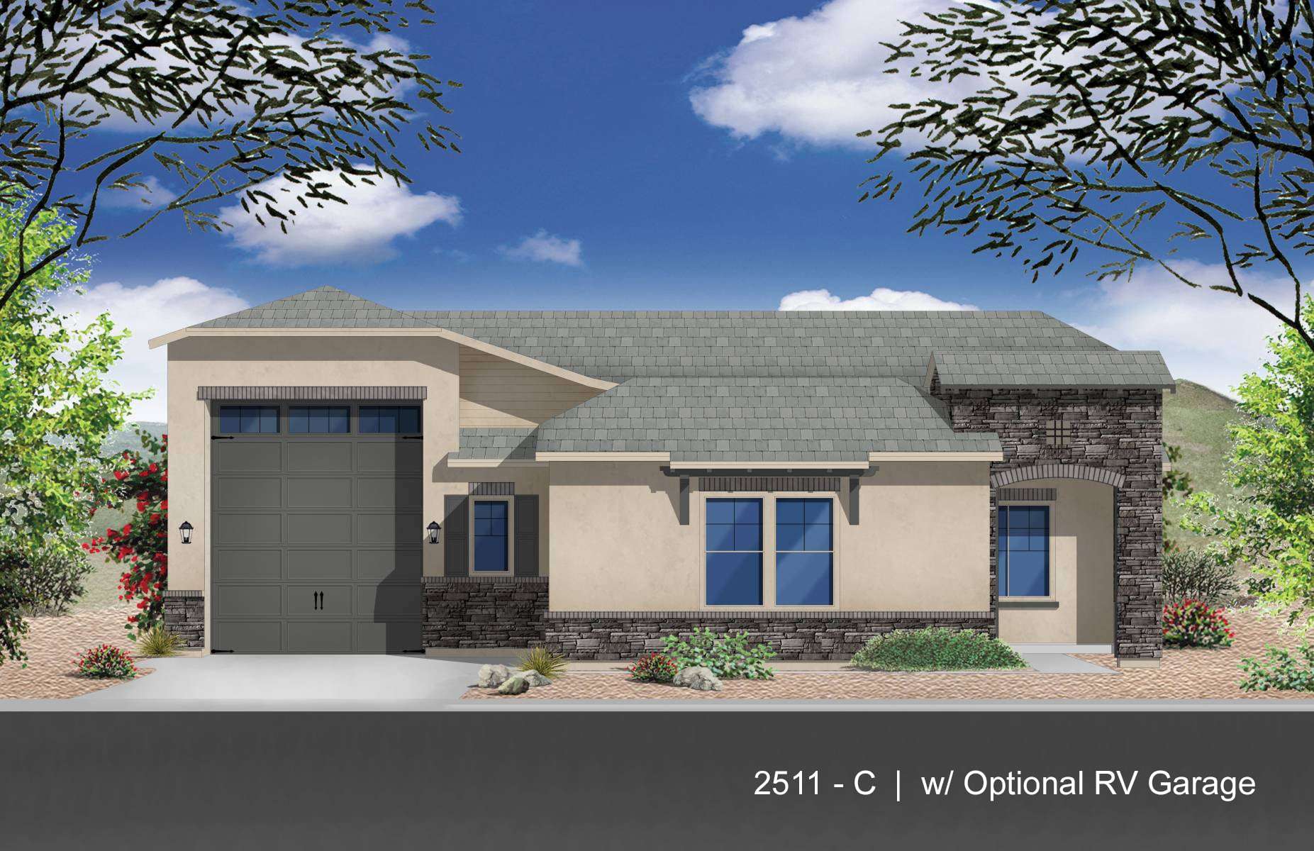 Exterior:Elevation C w/ Optional RV Garage