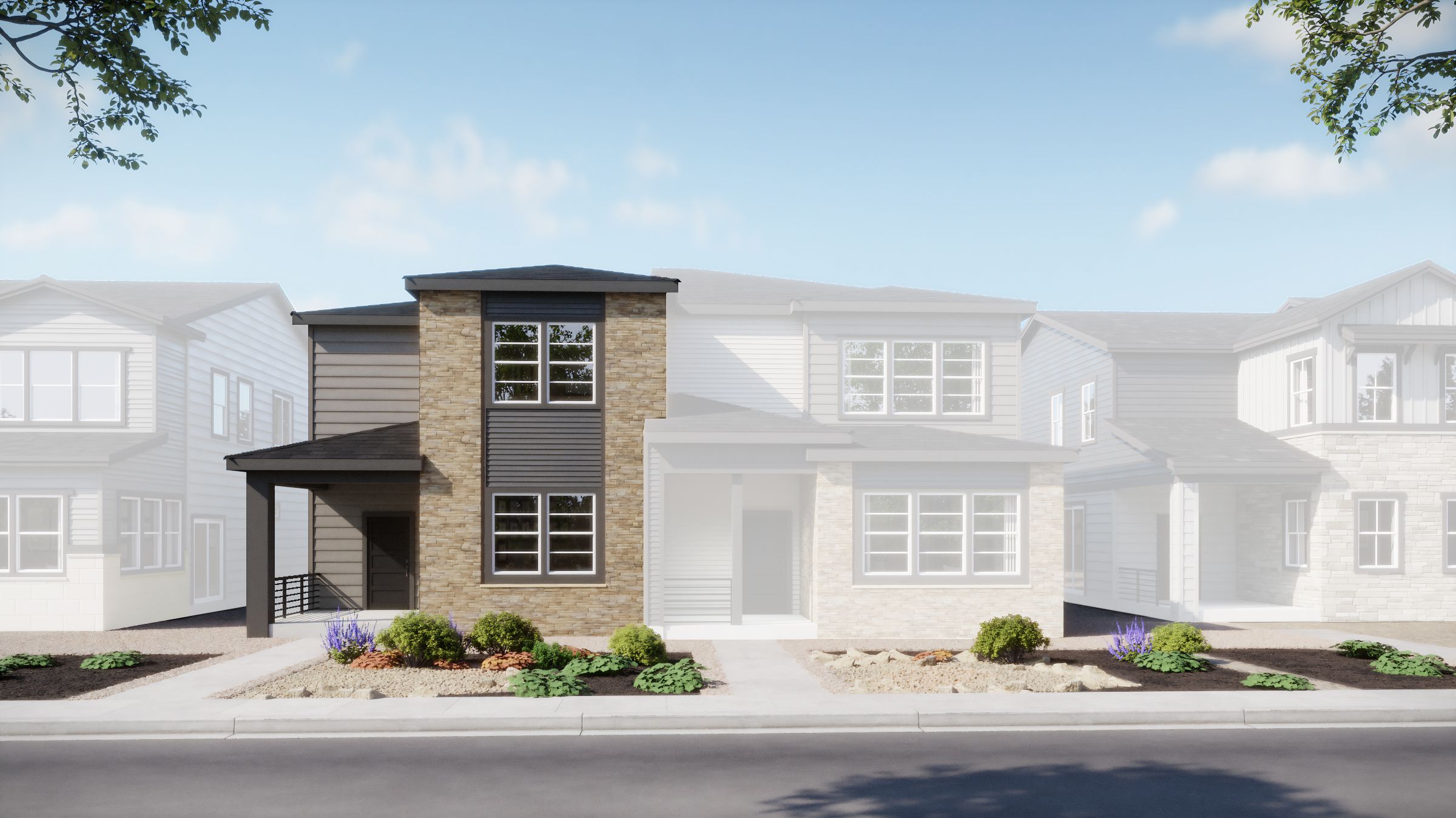 The Duets at Harvest Crossing - Plan 2501 - Prairie - Day - Rendering - Risewell Homes