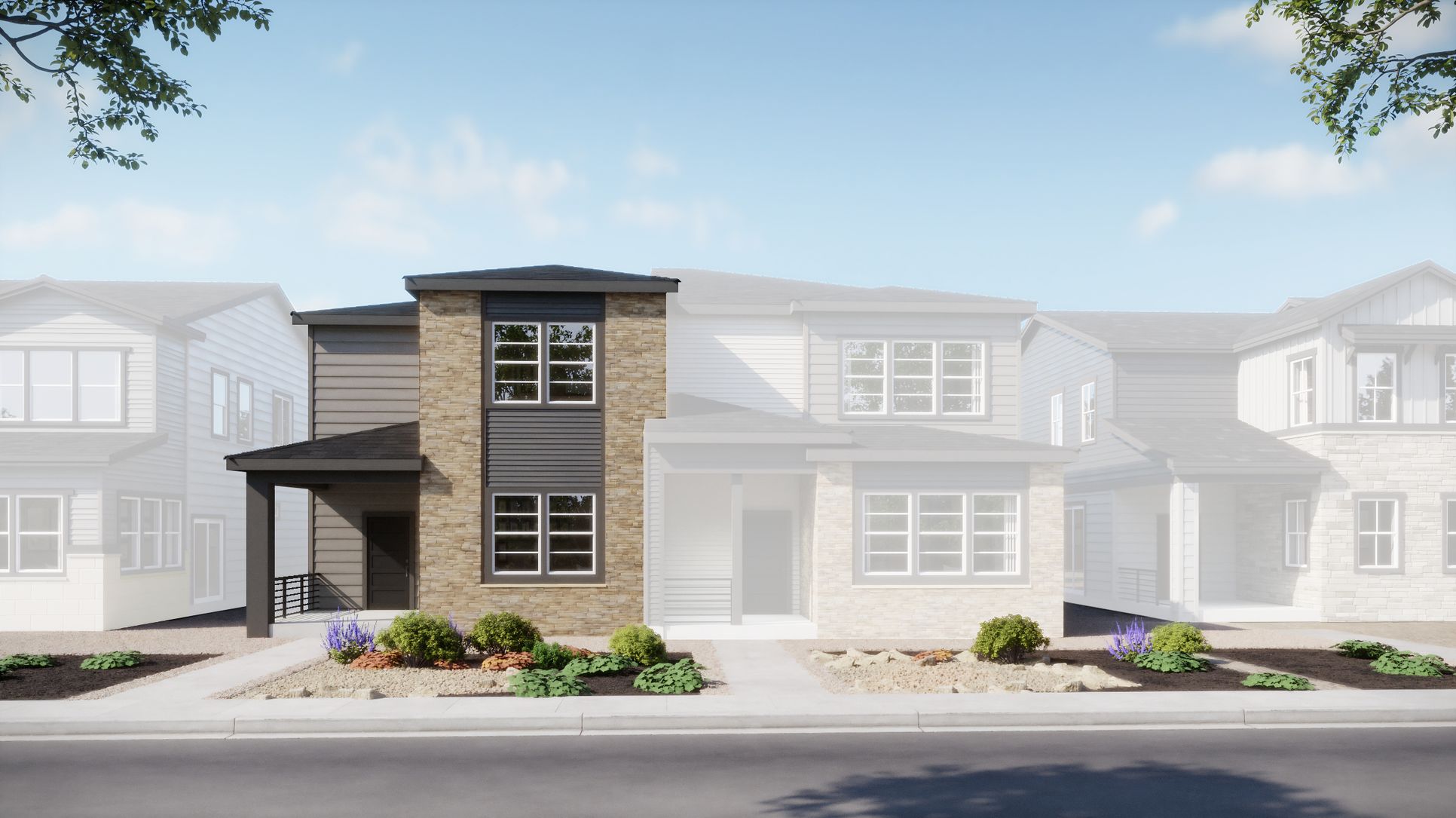 The Duets at Harvest Crossing - Plan 2501 - Prairie - Day - Rendering - Risewell Homes