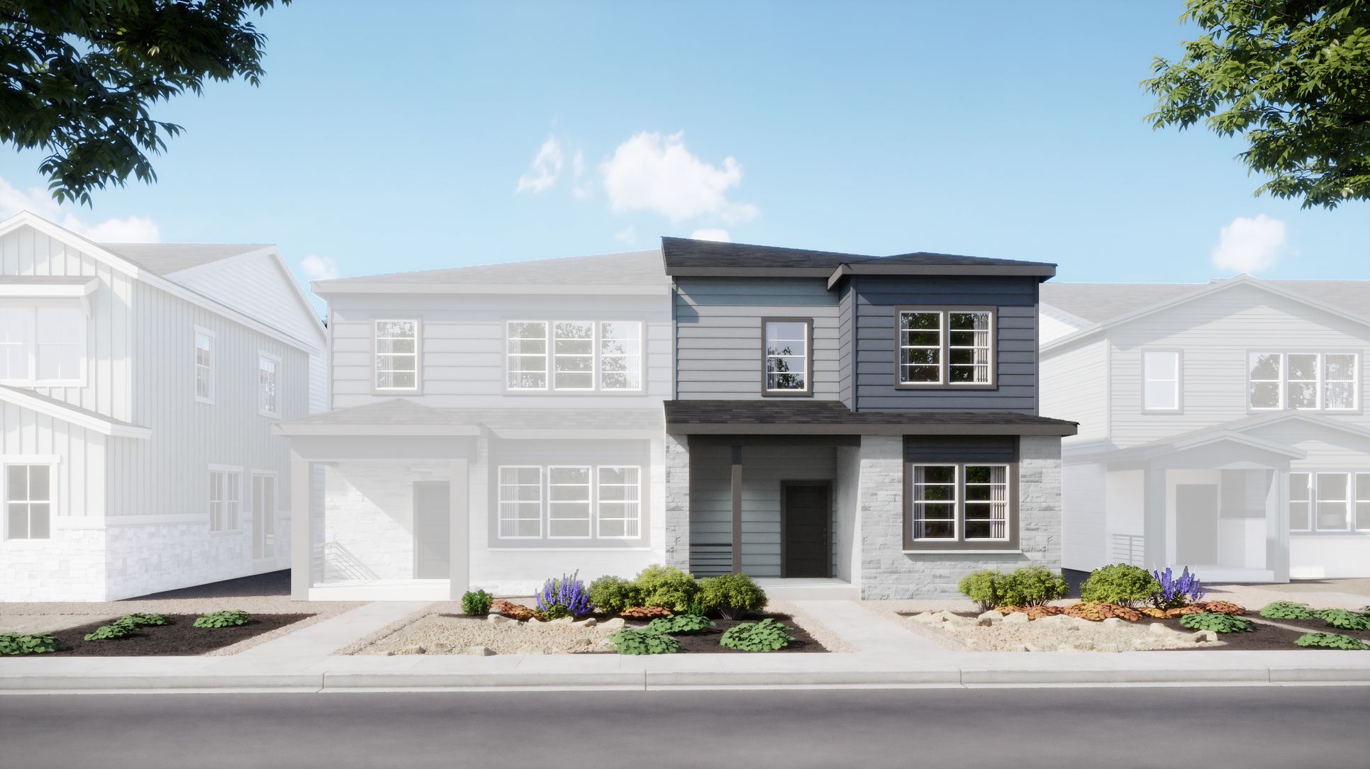 The Duets at Harvest Crossing - Plan 2504 - Prairie - Day - Rendering - Risewell Homes