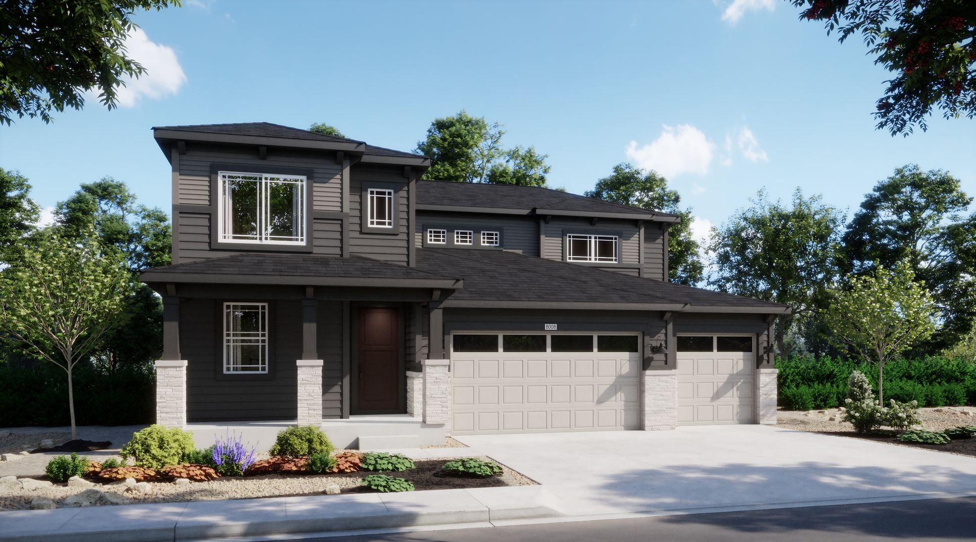Estates at Mead Crossing - Plan 5004 - Elevation B - Exterior Rendering - Risewell Homes