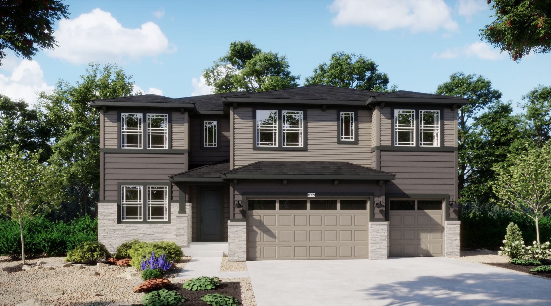 Estates at Mead Crossing - Plan 5006 - Elevation B - Exterior Rendering - Risewell Homes