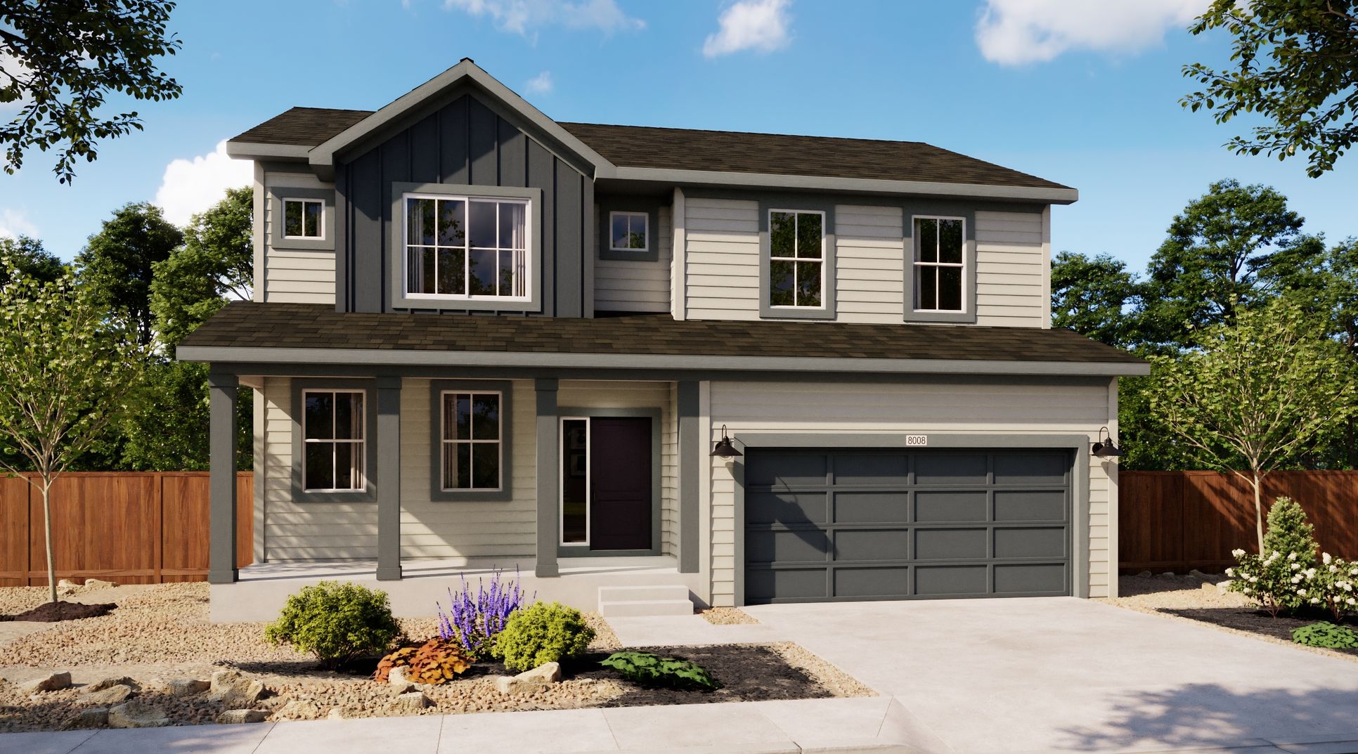 Estates at Mead Crossing - Plan 4010 - Farmhouse - Exterior Rendering - Risewell Homes