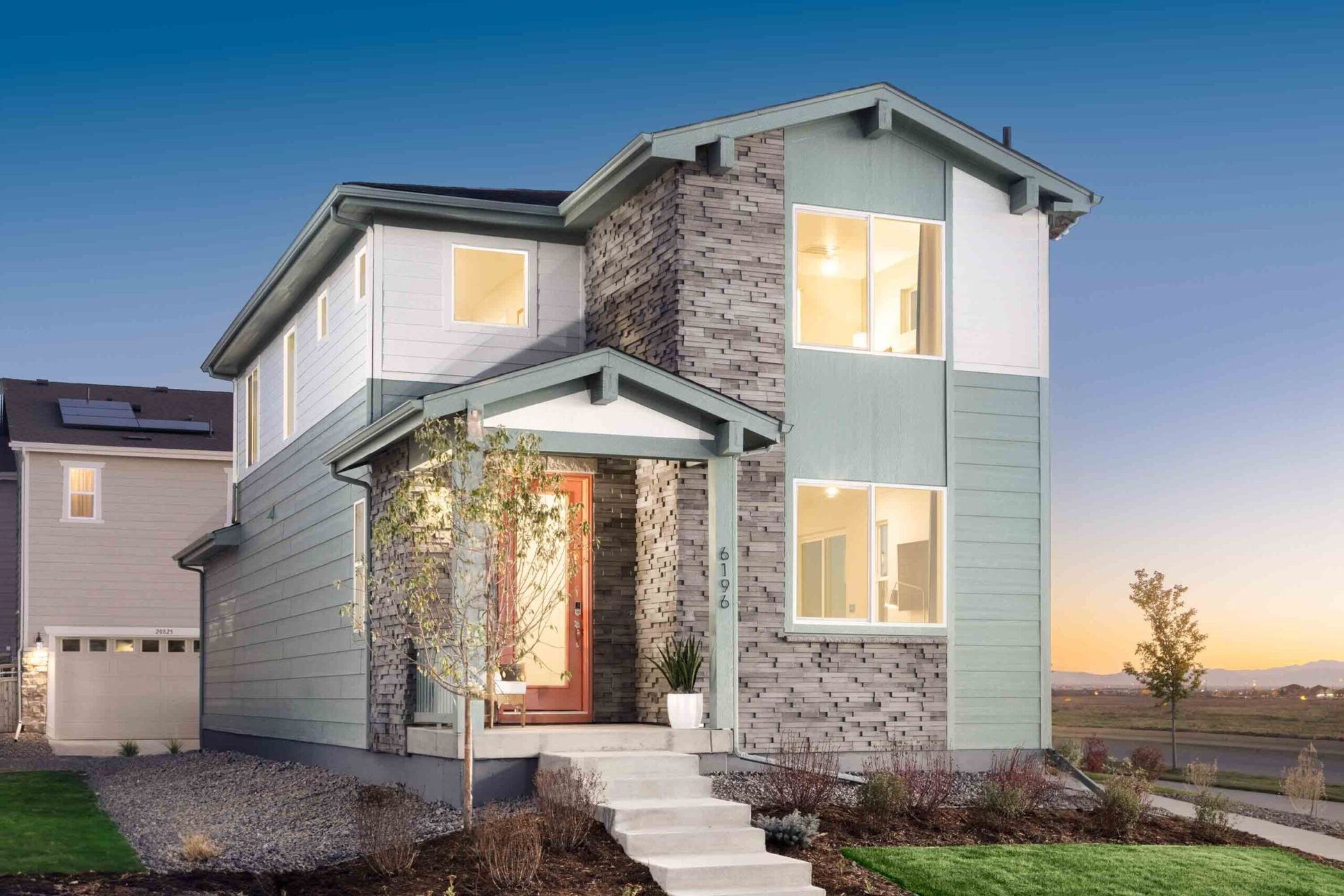 Plan-2-Woodrose-Painted-Prairie-Front exterior night - Model Photography