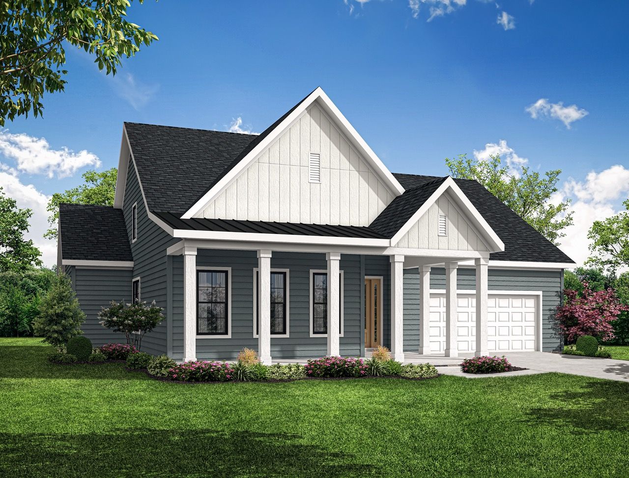 Front elevation of the Carolina model from Garman Builders:Front elevation of the Carolina model from Garman Builders