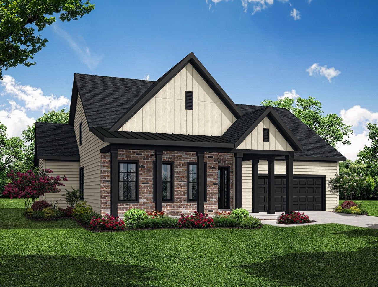 Front elevation of the Carolina model from Garman Builders:Front elevation of the Carolina model from Garman Builders