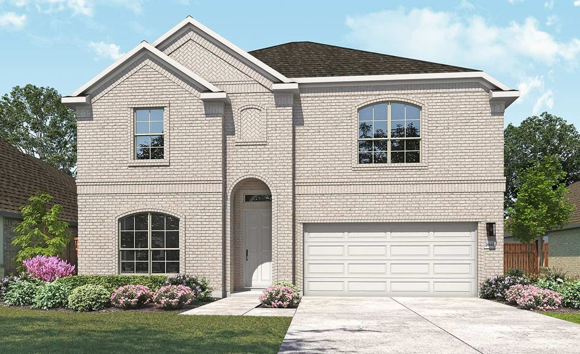 Modern Brick Home Design: Residential Architectural Render:Elevation L