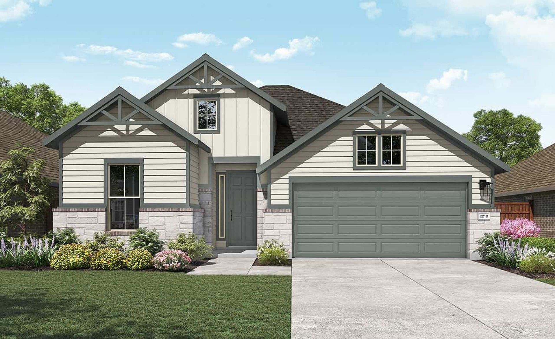 Residential Home Design: Modern Architecture with Gable Roofs:Elevation Q