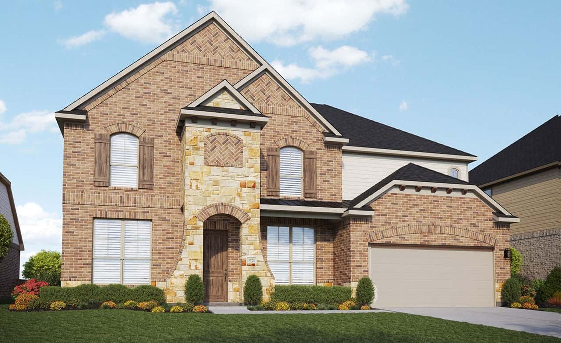 Modern Single-Family Home Design with Brick and Stone Architecture:Elevation G