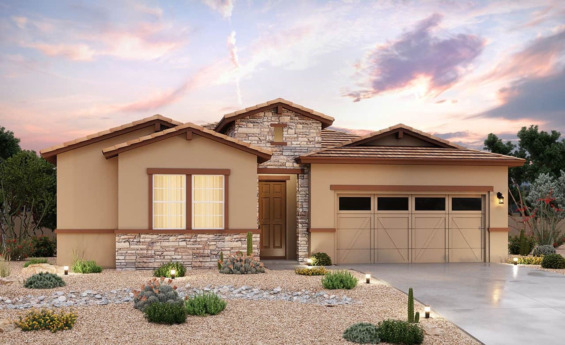 Single-Family Home Design: Modern Residential Architecture in 3D Render:Ranch Hacienda Elevation B