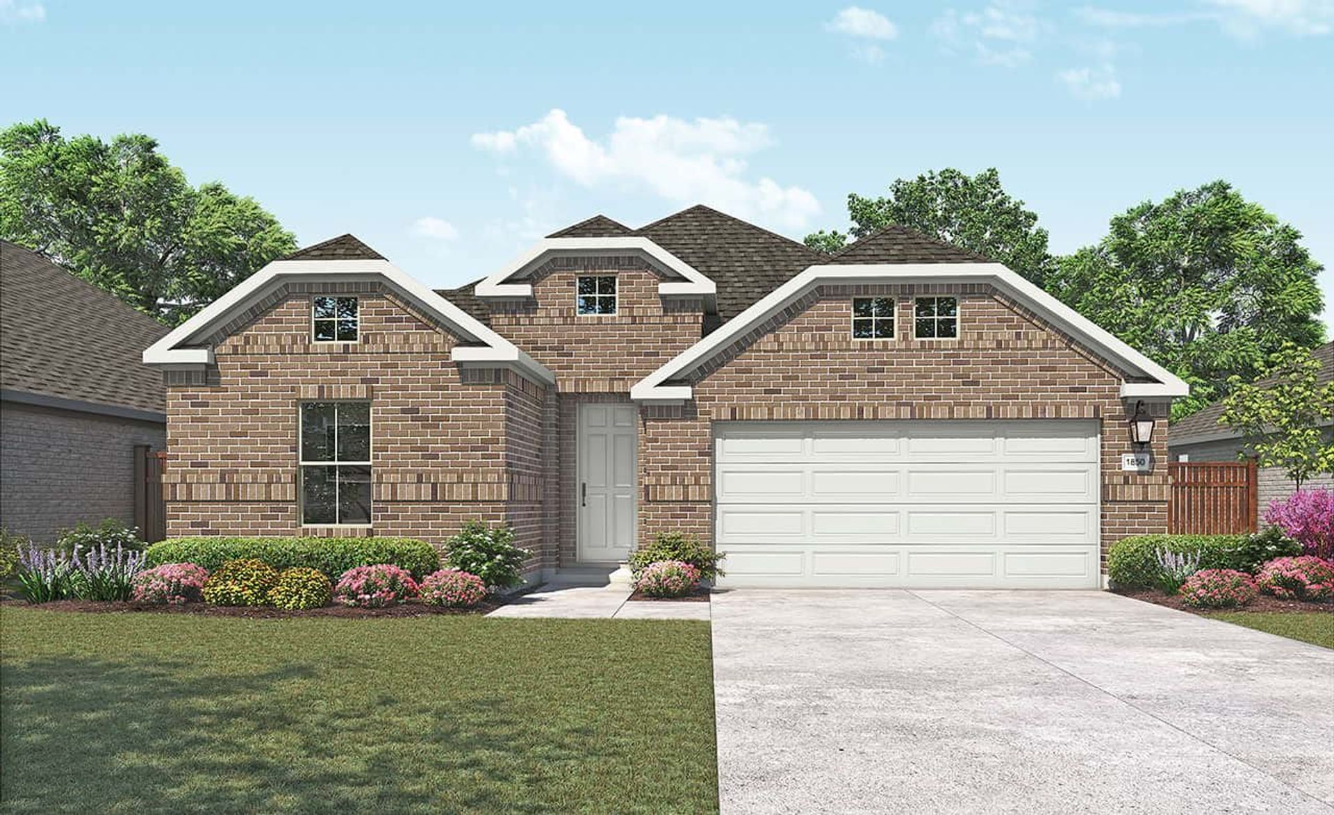 Modern brick residential home design with gabled architecture:Elevation L