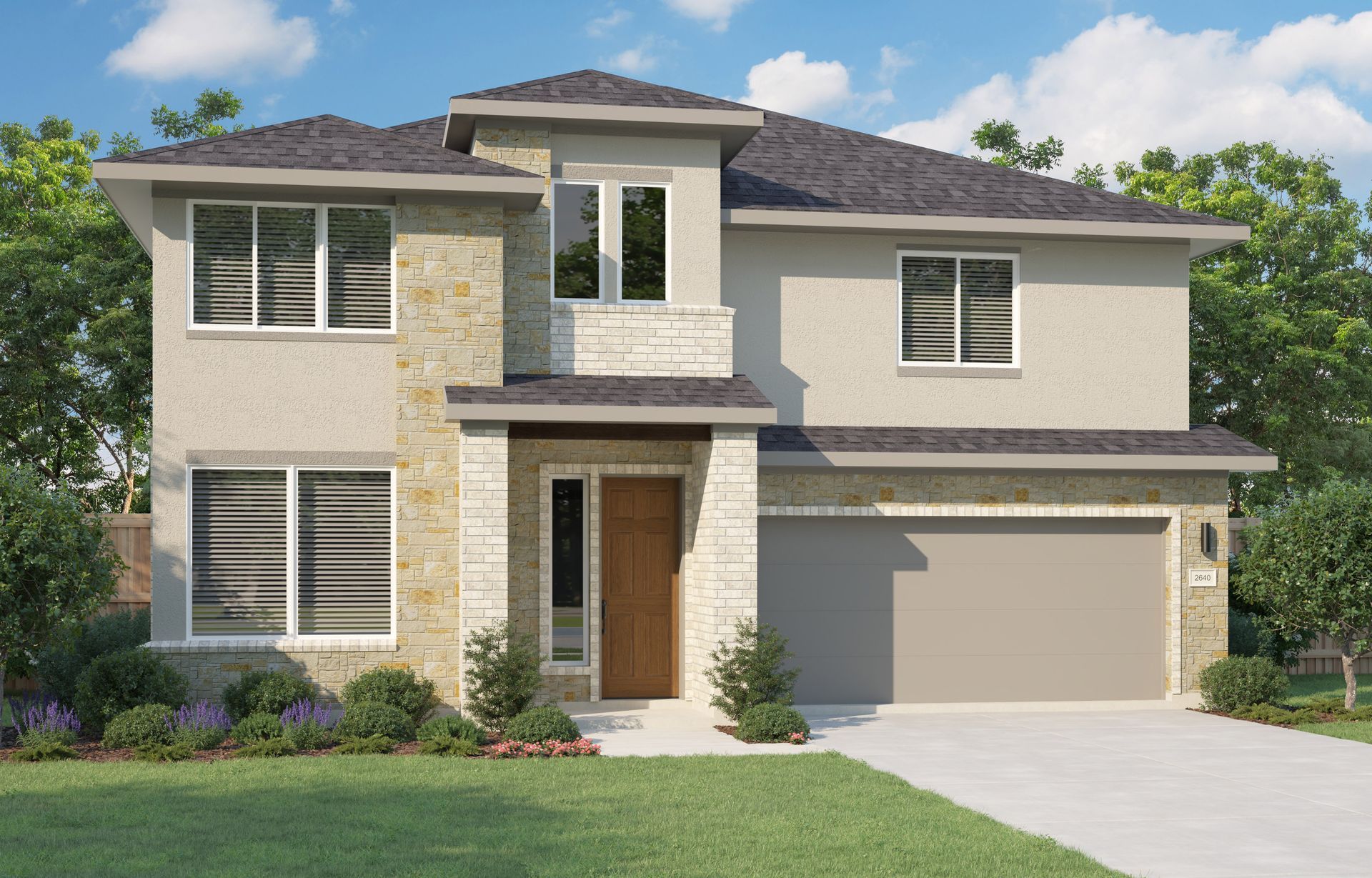 Elegant Single-Family Home Design with Modern Architectural Features:Elevation X