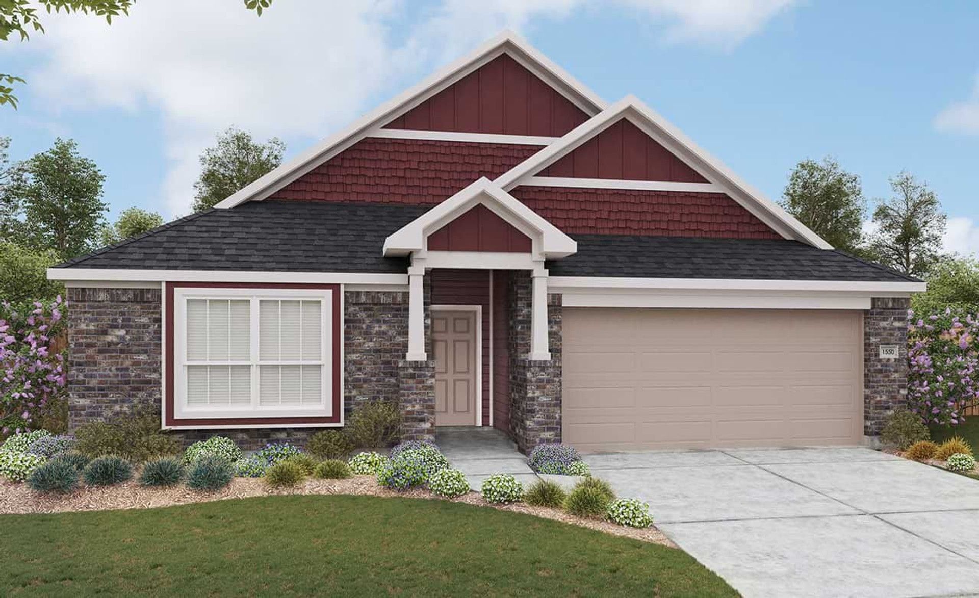 Tudor-Style Single-Family Home in Westridge with Brick Facade:Elegant brick facade and gabled roof create a distinguished entrance at Westridge's Avalon floor plan.