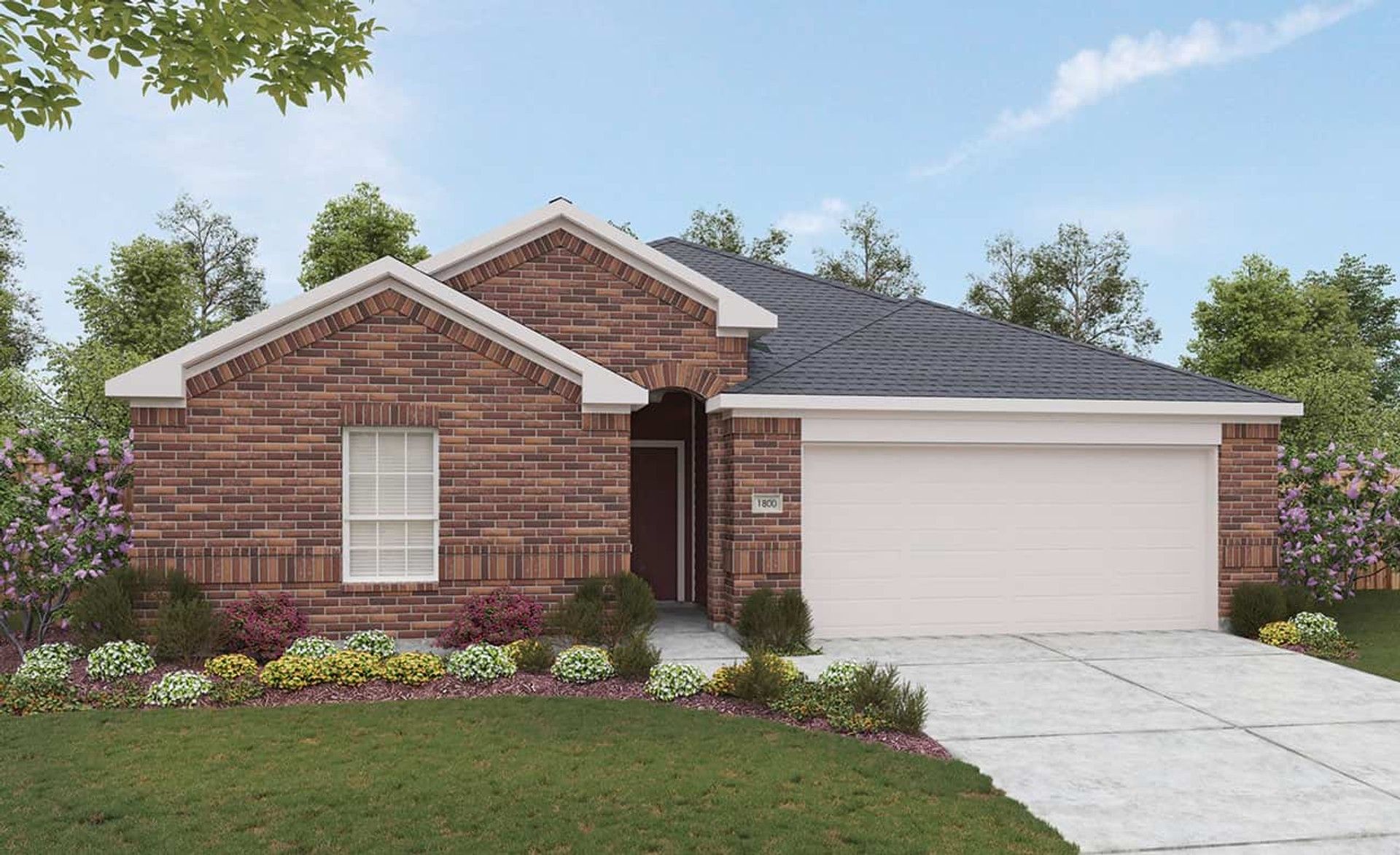 Modern Brick Residential Home Design with Garage:Elevation C