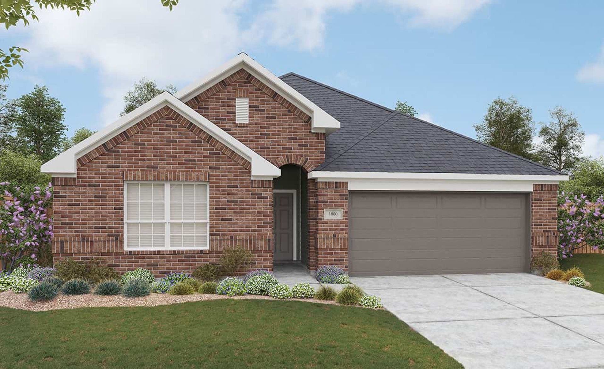 Brick Home in Simpson Crossing with Modern Garage:Elegant single-story brick facade with exquisite gable detail and modern garage in Simpson Crossing.