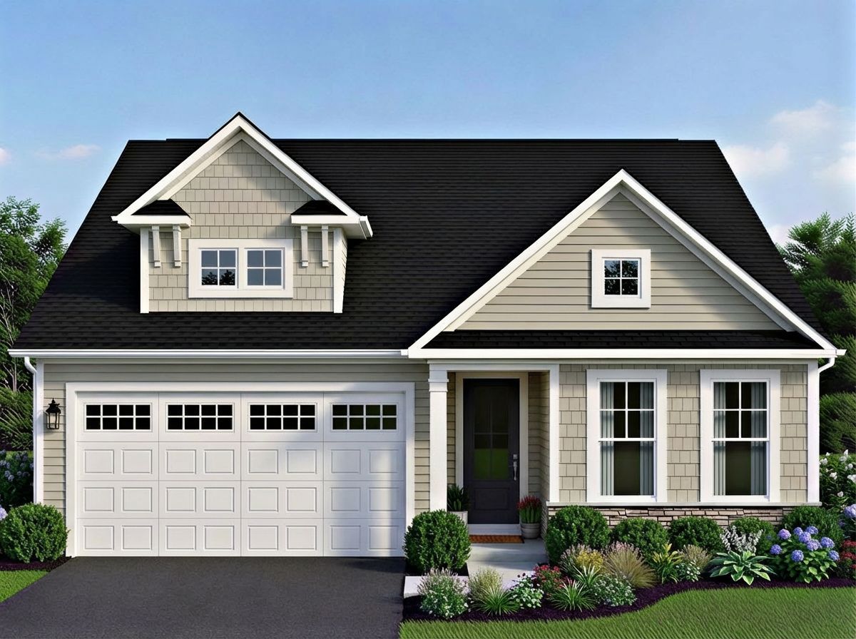 Rendering shown is an artists concept to help visualize the home. Actual appearance, finishes, a...:Similar to Elevation A - Different Garage Door