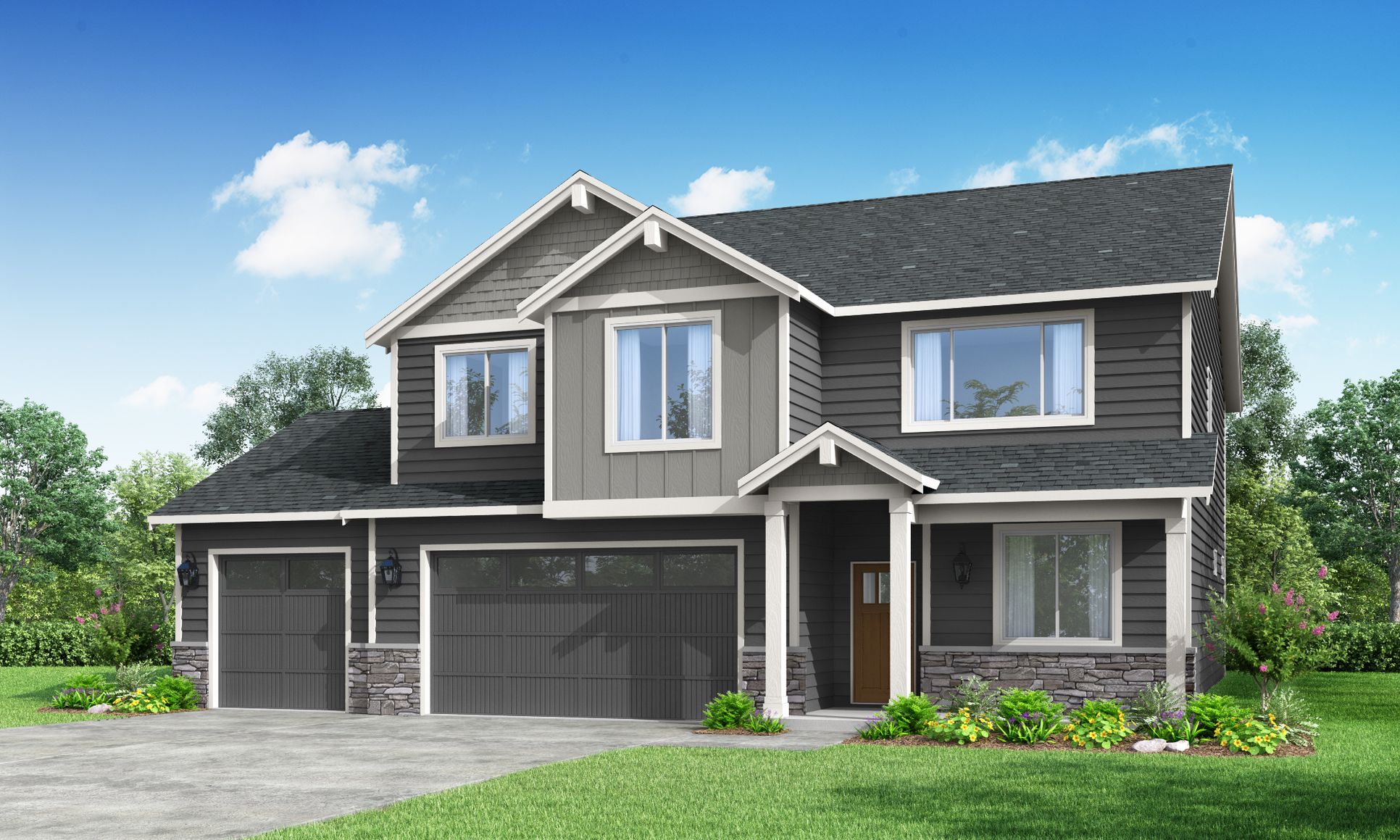 Elevation A with 3-Car Garage:The 2676