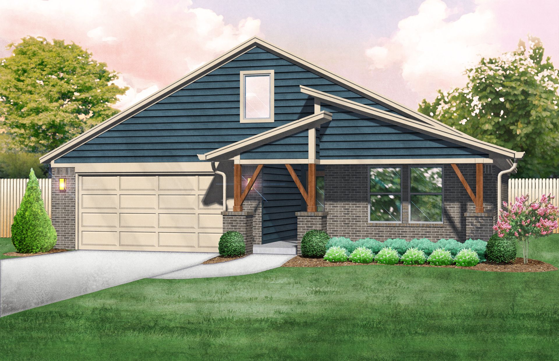 This is a Modern Elevation: The front has low pitch shed roofs over the front entry and covered ...:Fitzgerald Modern - Elevation B