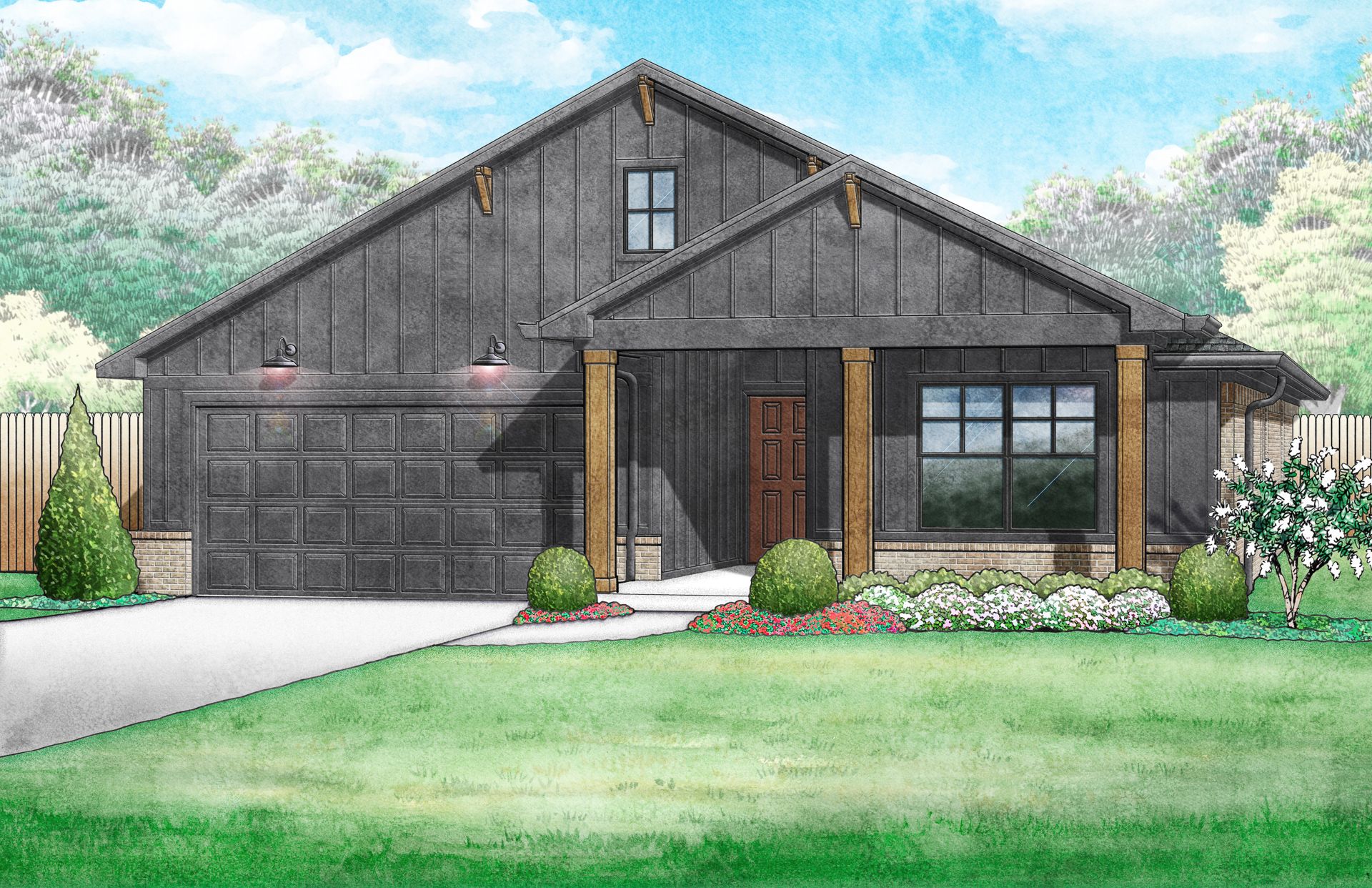 Jordan 3-Car Farmhouse- Elevation B:Jordan 3-Car Farmhouse- Elevation B