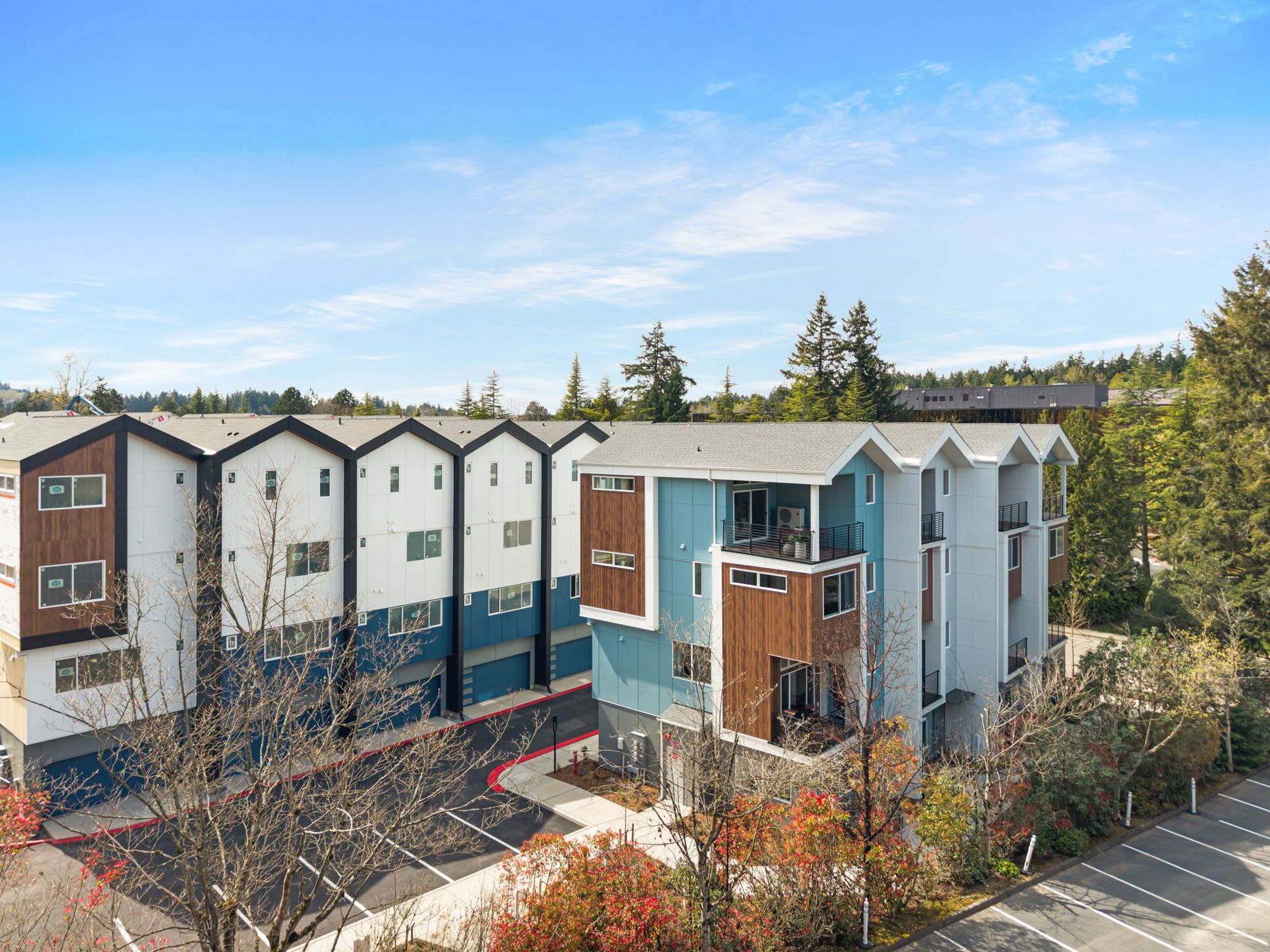 Stratos:Overhead shot of Building 1 and Building 2, which contain floor plans A and C.