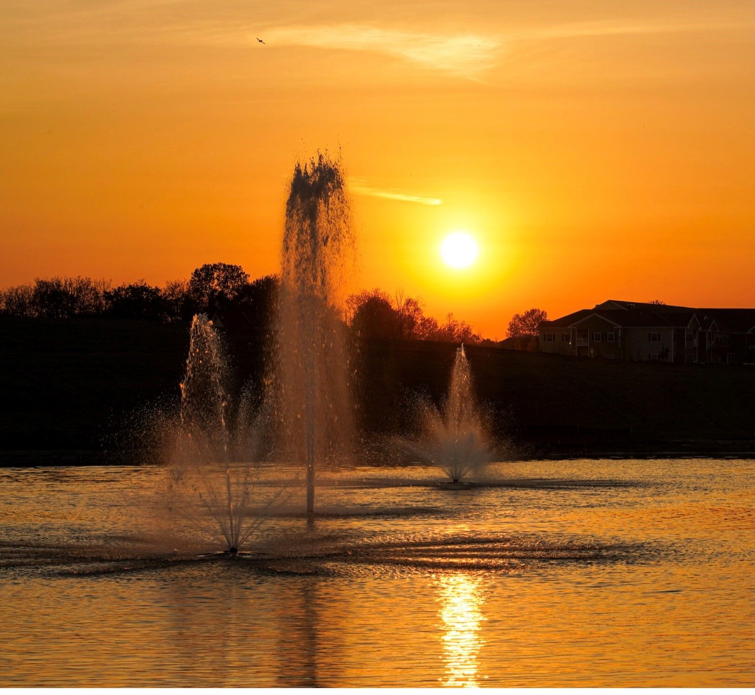 POND FOUNTAIN AT SUNSET