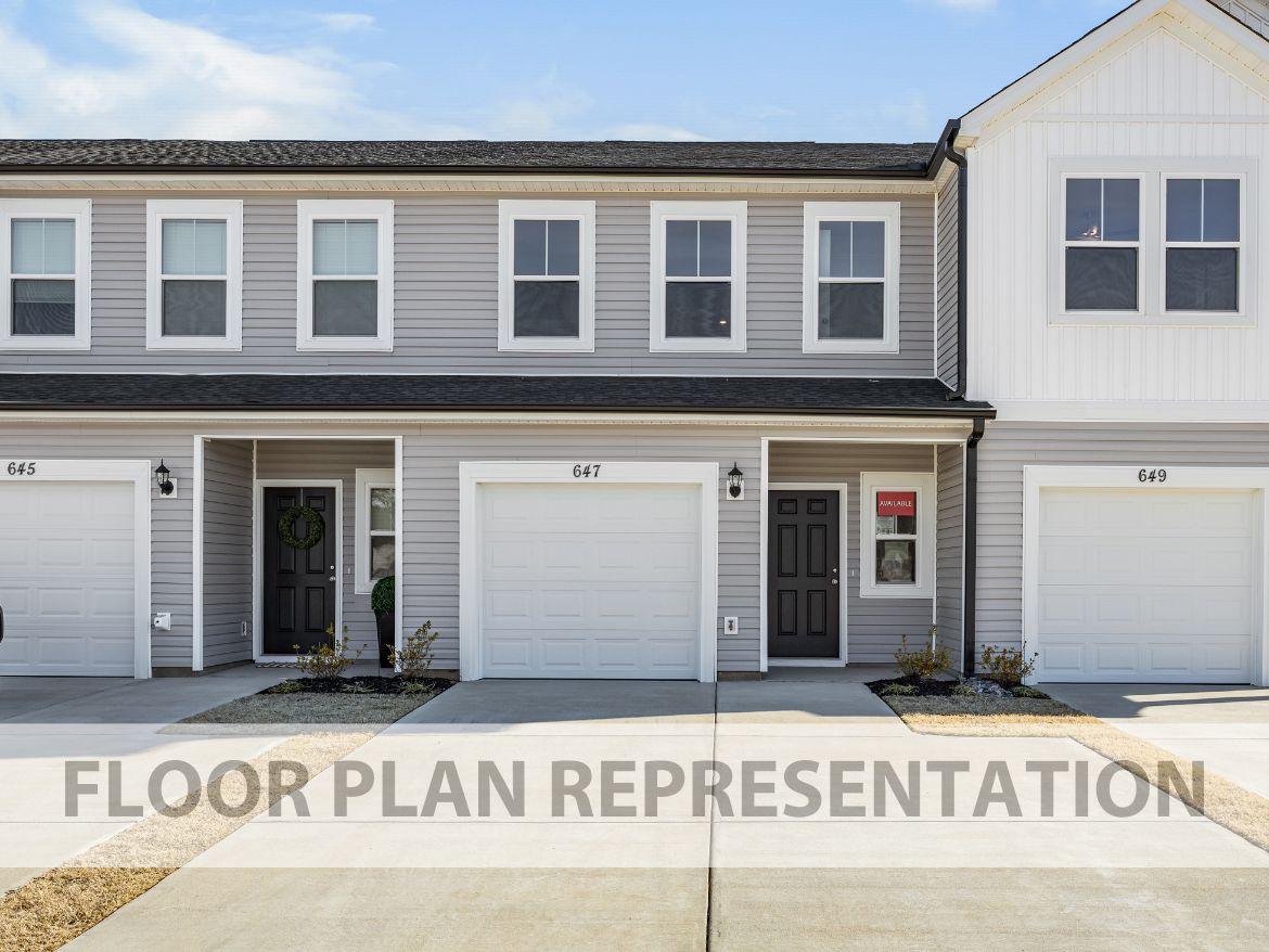 A photo of the griffin plan by Ivey homes, a two bedroom townhome featuring a 1 car garage, open ...:The Griffin 2 Bedroom Townhome Front Exterior View 1 | A New Plan by Ivey Homes