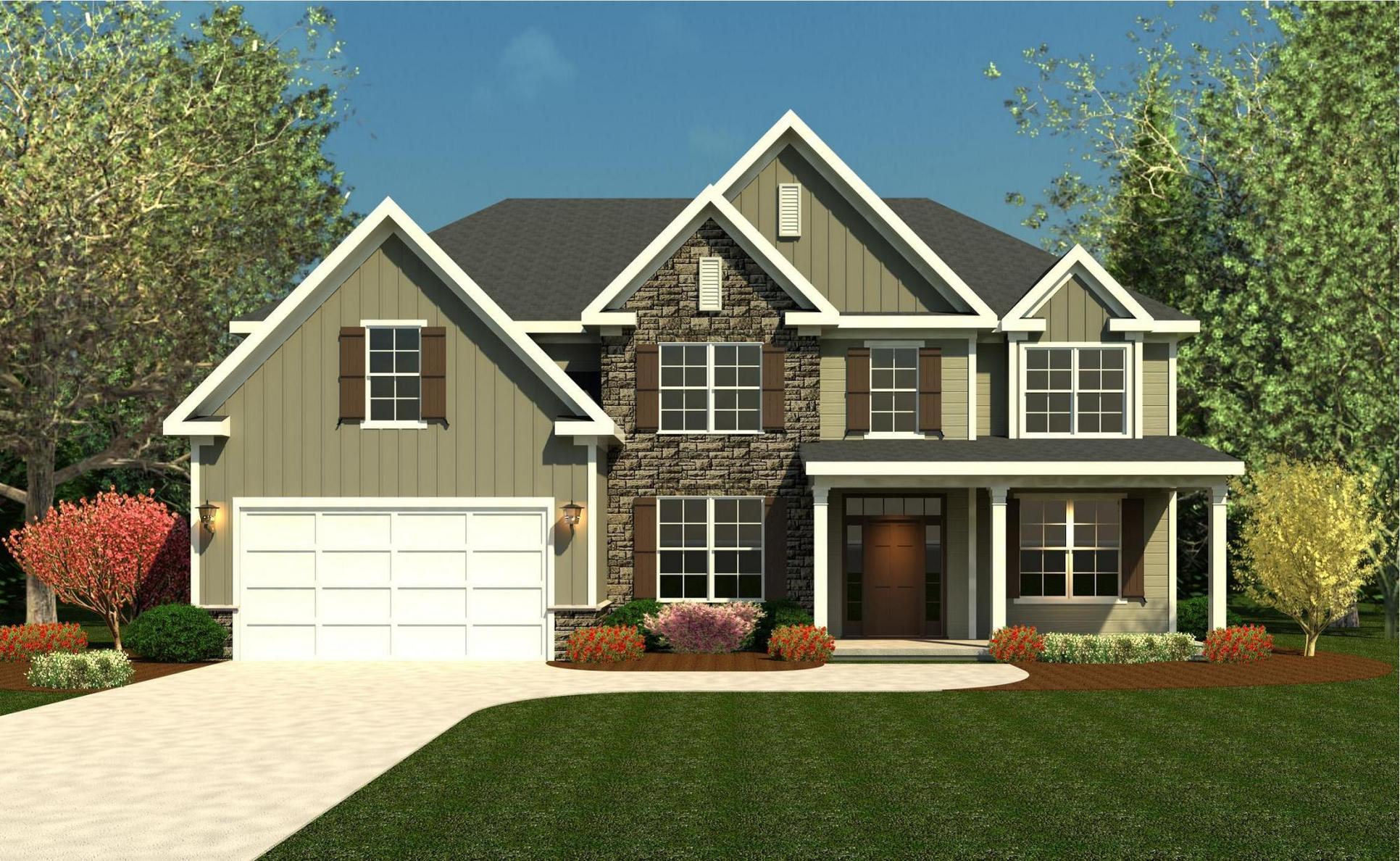 An architect's rendering of the Durham Hill Elevation A by Ivey Homes:Durham Hill Elevation Rendering- Elevation A