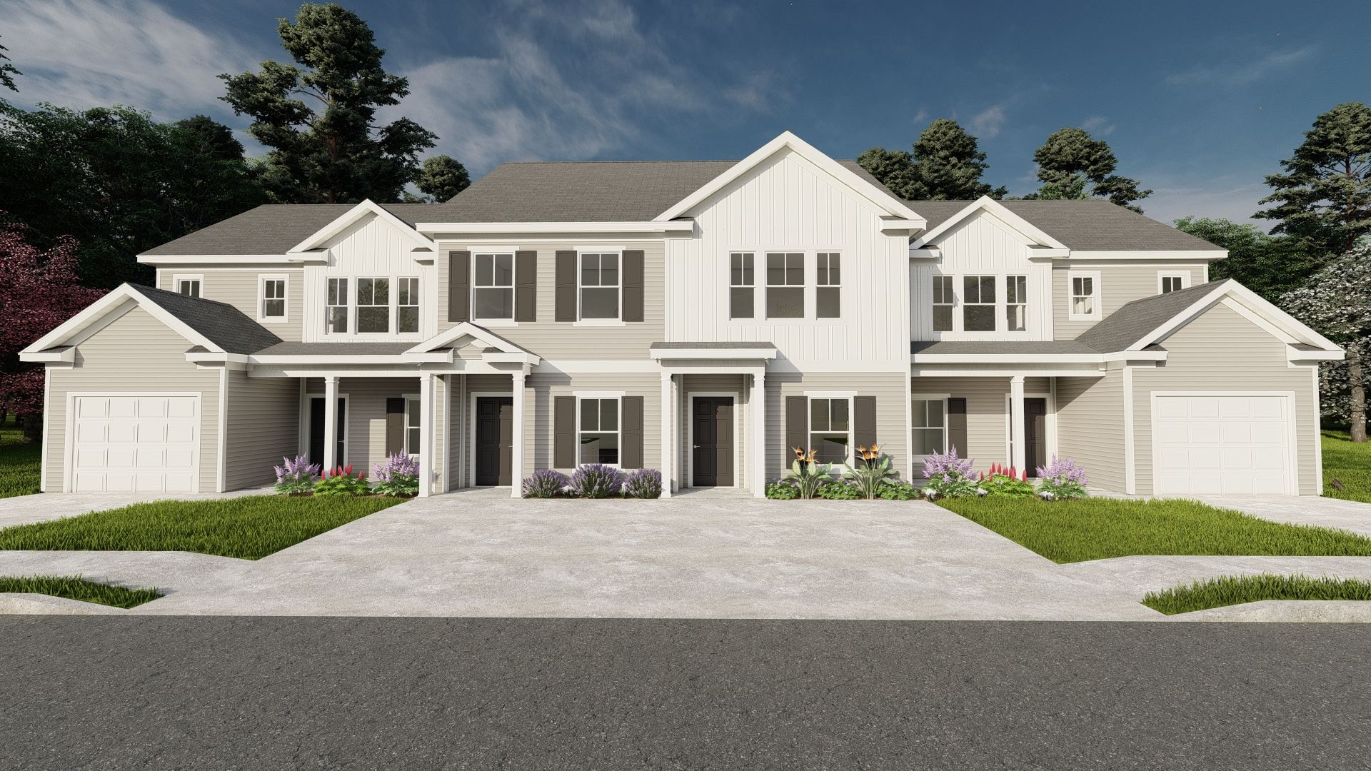 Rendering of a new construction 2-bedroom townhome for sale by Ivey Homes, showcasing modern desi...:Elevation A of Spacious 2-Bedroom Athens Townhome Floorplan by Ivey Homes