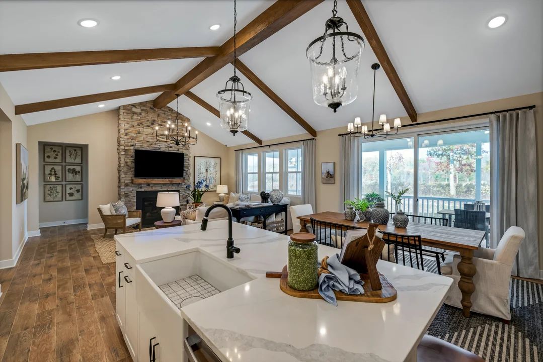 Interior:Kitchen with stained ceiling beams & vaulted ceiling