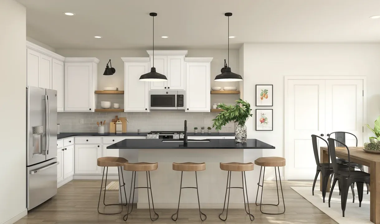 Interior:Kitchen with pendant lighting and center island