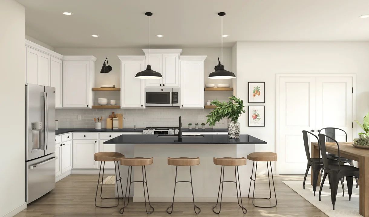 Interior:Kitchen with pendant lighting and center island
