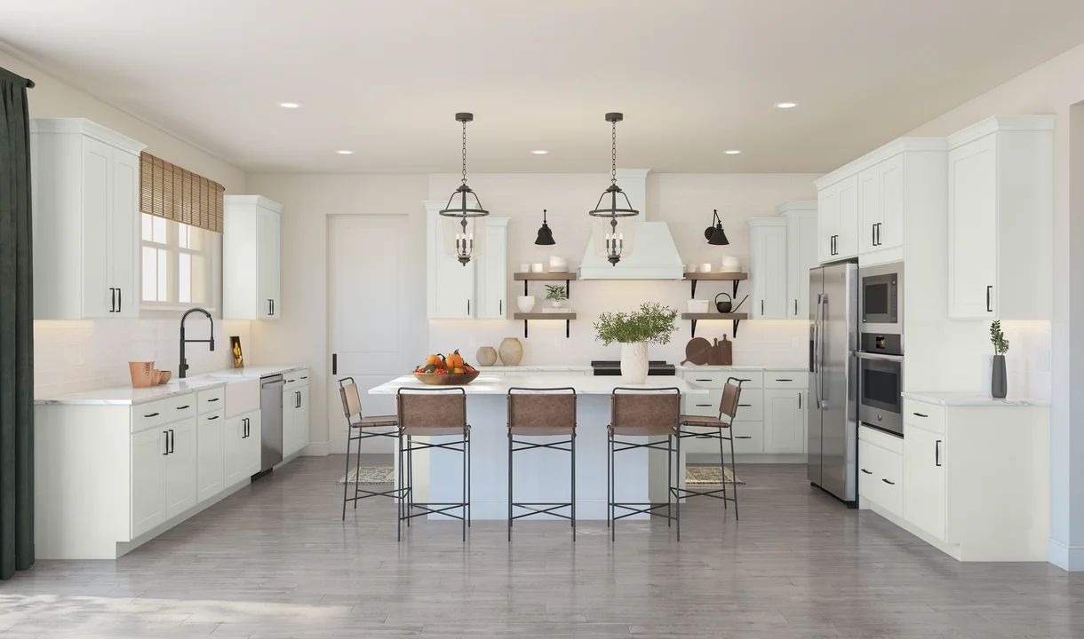 Interior:Kitchen with pendant lights & matte black hardware