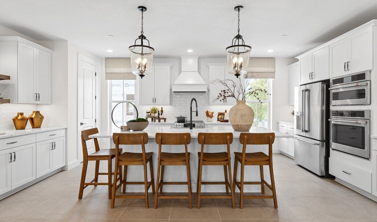 Interior:Kitchen with center island and pendant lighting
