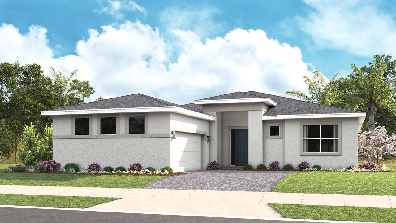 Exterior:Rachel Model Home | Elevation A - Transitional