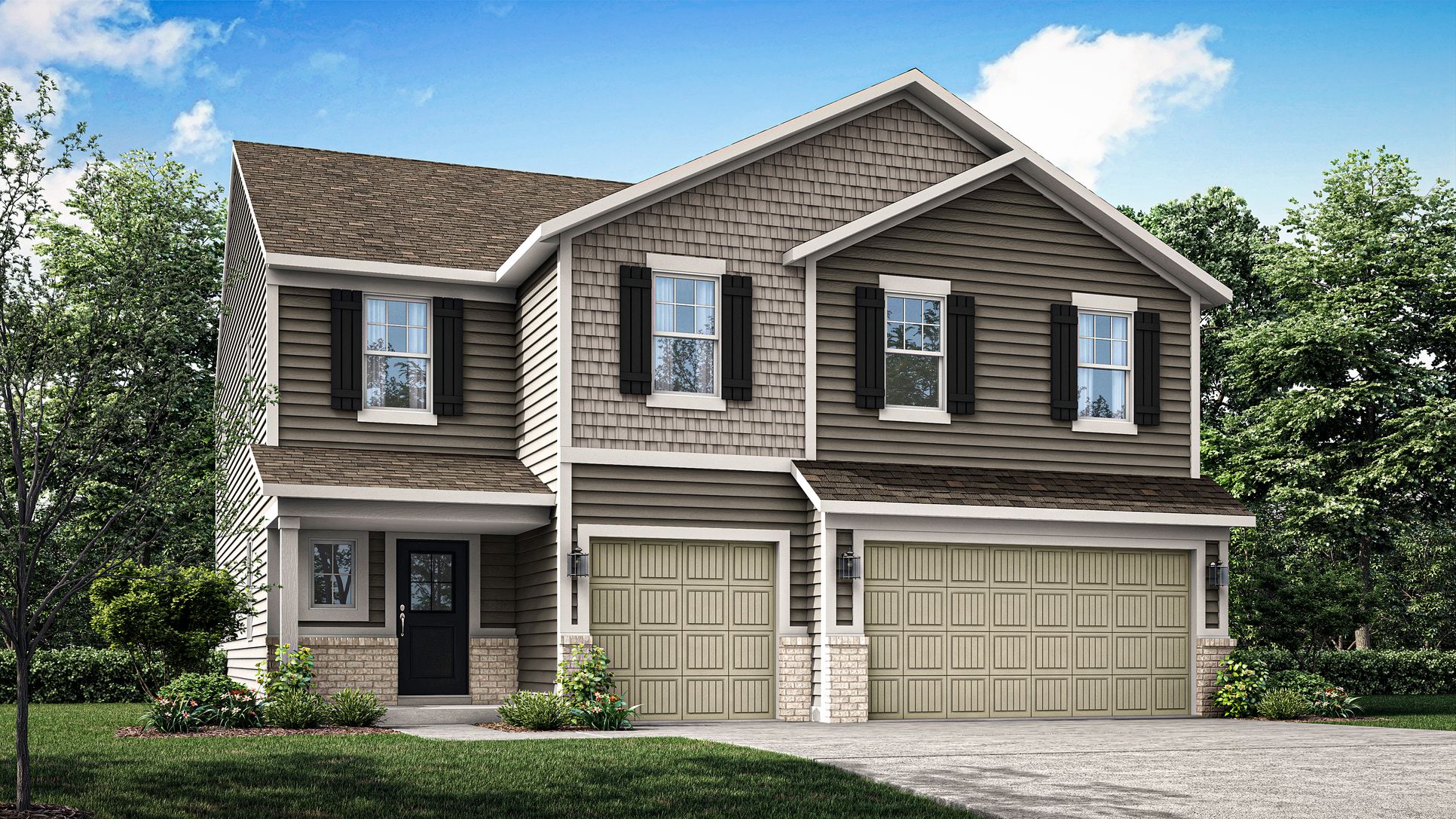 Exterior:Wentworth   Elevation A   3 Car Garage STD
