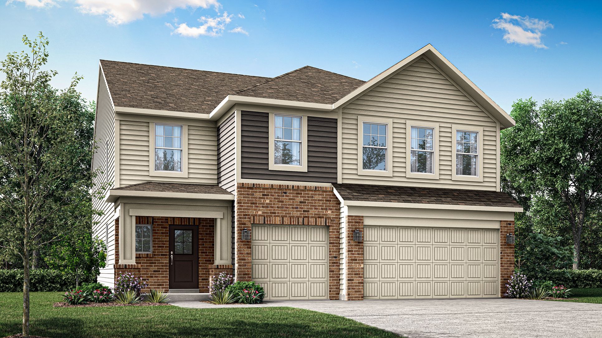 Exterior:Wentworth   Elevation C   3 Car Garage STD