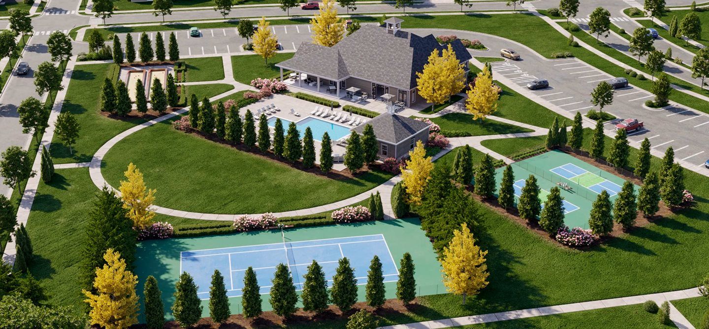 Clubhouse and sport court aerial view