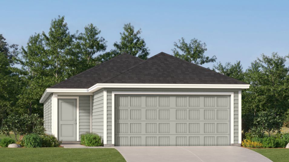 Elevation A - Exterior with  a hipped roofline and horizontal la