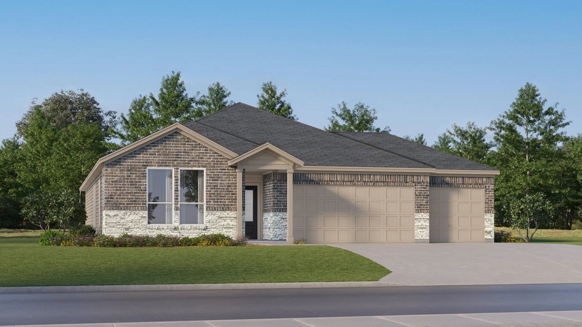 Elevation D1 - Exterior D with landscaping