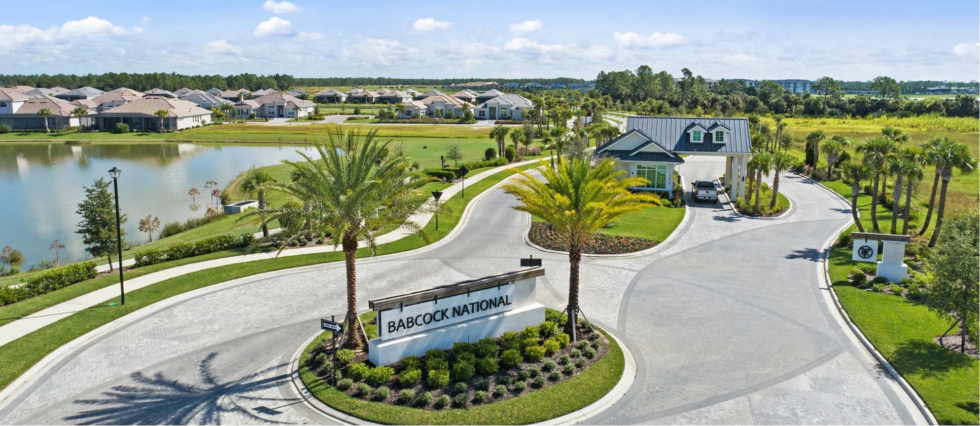 Aerial view of Babcock National entryway and monument