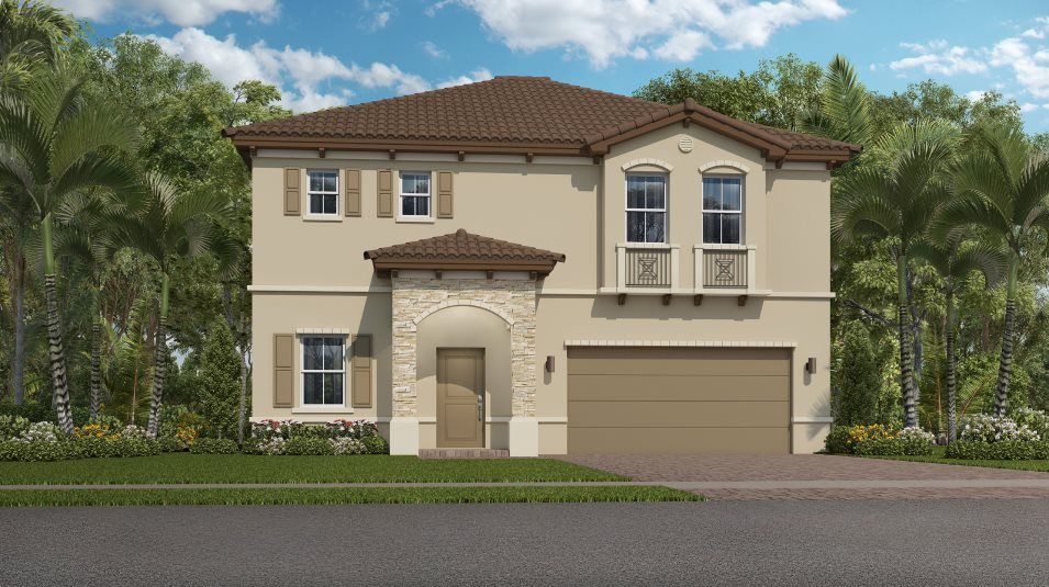 Elevation A1 - Exterior with clean stucco and stone elements