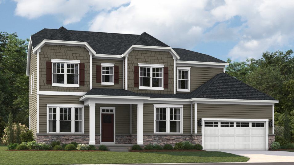 Elevation CWT - Concord Exterior Rendering Cottage with Stone Wate