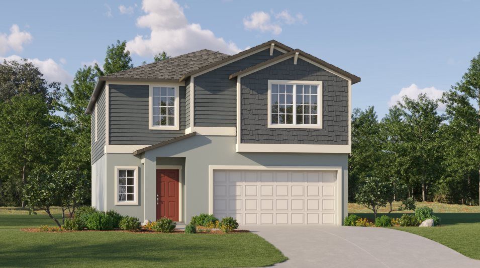 Elevation M - A covered entryway and horizontal lap siding defin
