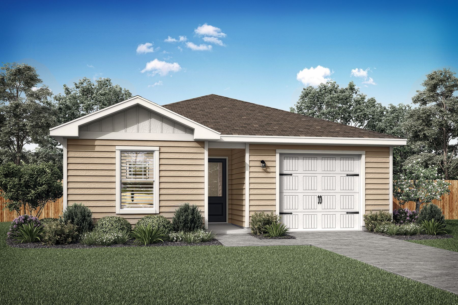 Rendering of the Ash plan with a one-car garage.:LGI Homes at Luckey Ranch