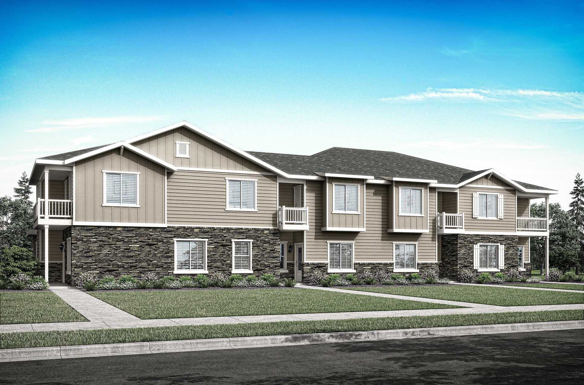 Johnstown Village by LGI Homes:Rendering of a four-plex at Johnstown Village.