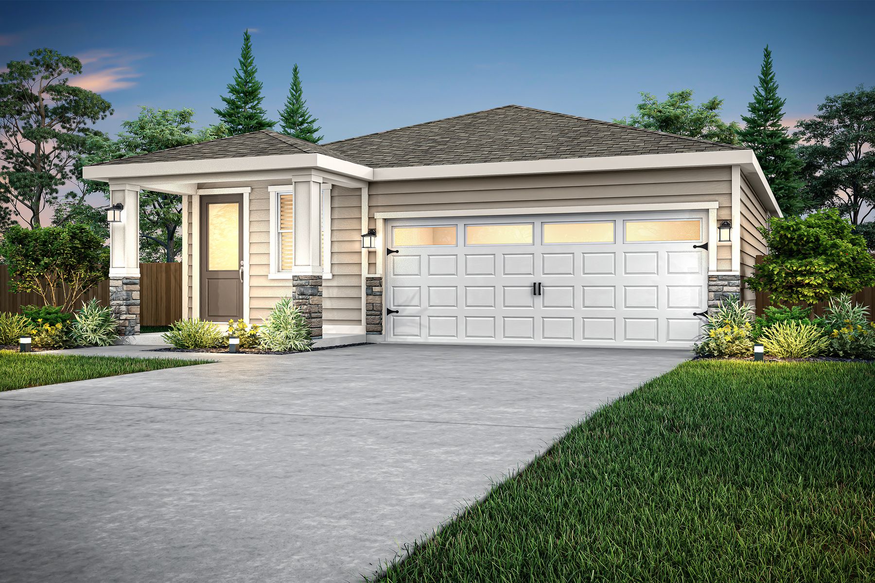 Rendering of the Aspen B at dusk.