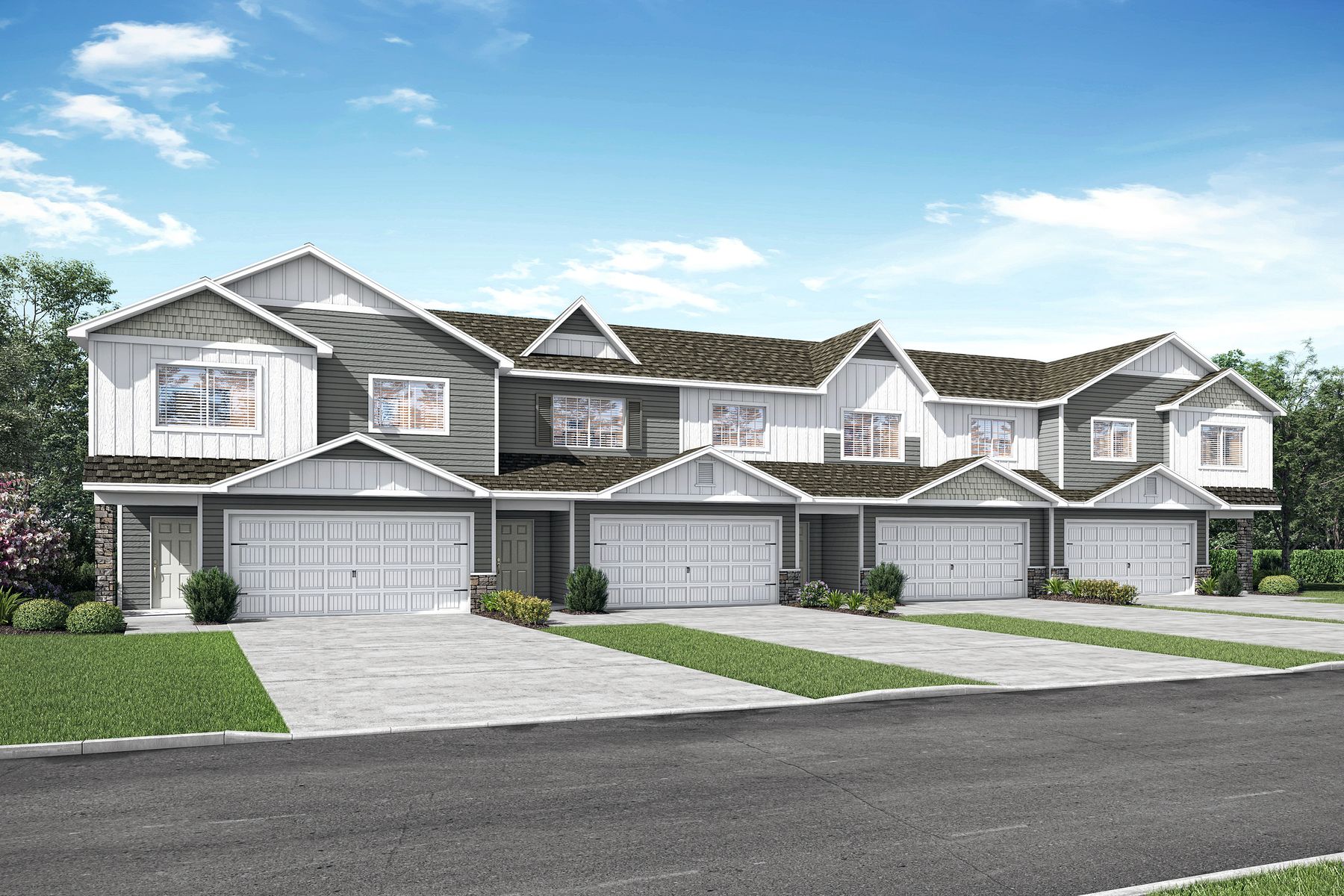 A 4-unit townhome building at Riverpointe
