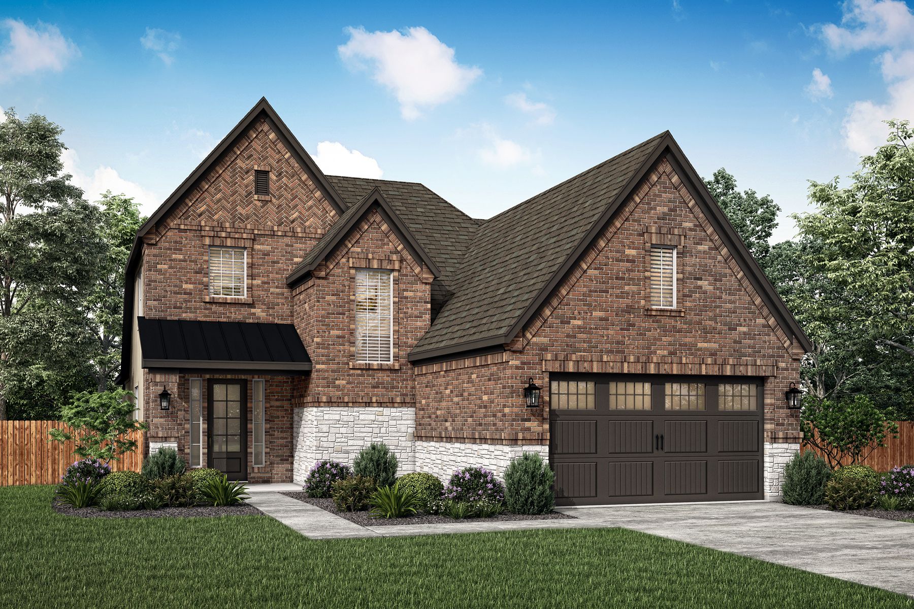 Rendering of the Naomi with exquisite curb appeal and a covered front porch.:Terrata Homes at ShadowGlen