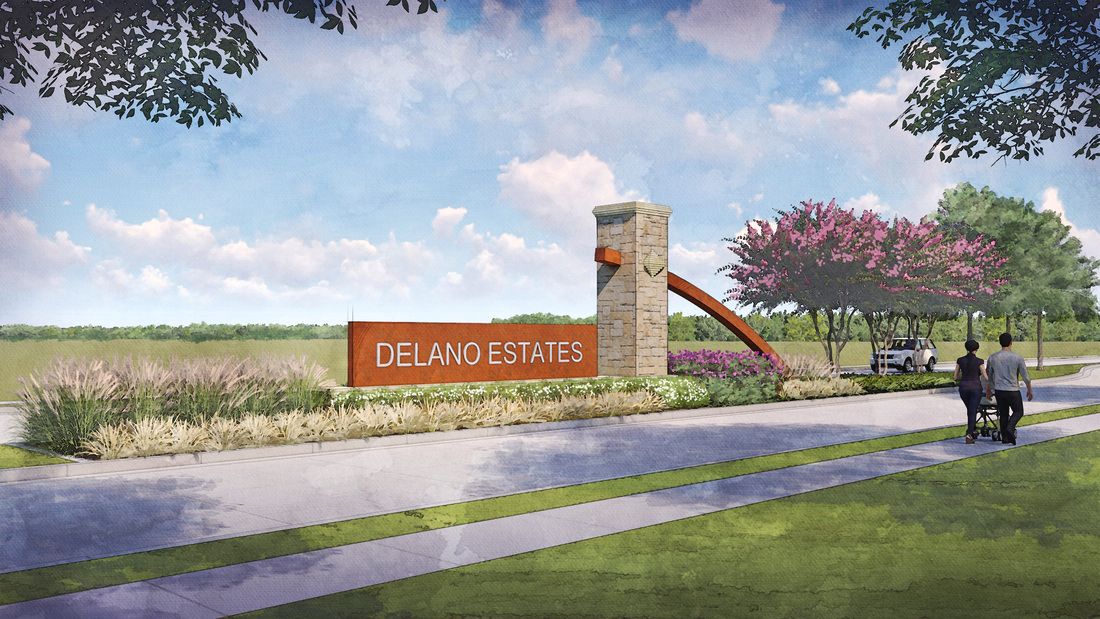 Delano Estates Monument by LGI Homes :Rendering of the monument at the front of the Delano Estates community.