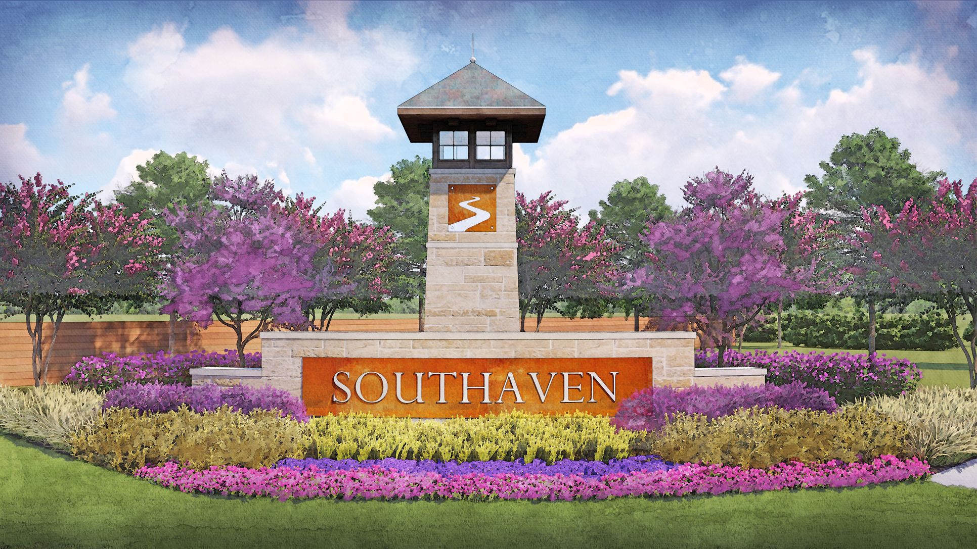 Southaven by LGI Homes:Rendering of the beautiful monument at the entrance of the Southaven community.